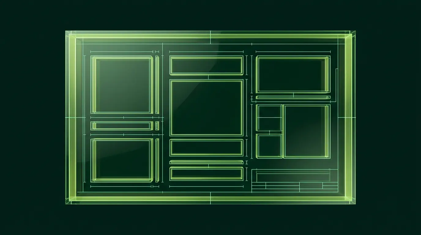 Illustration abstraite d'un plan de verre structuré en sections, image d'un brief de contenu